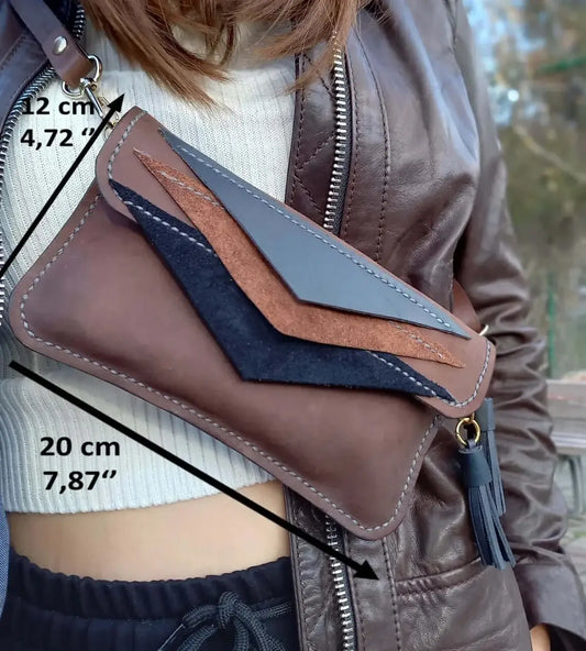 Triangle Brown Leather Fanny Pack