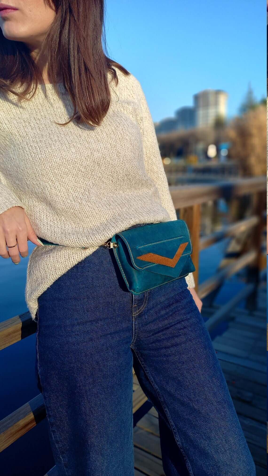 Blue Leather Fanny Pack 01