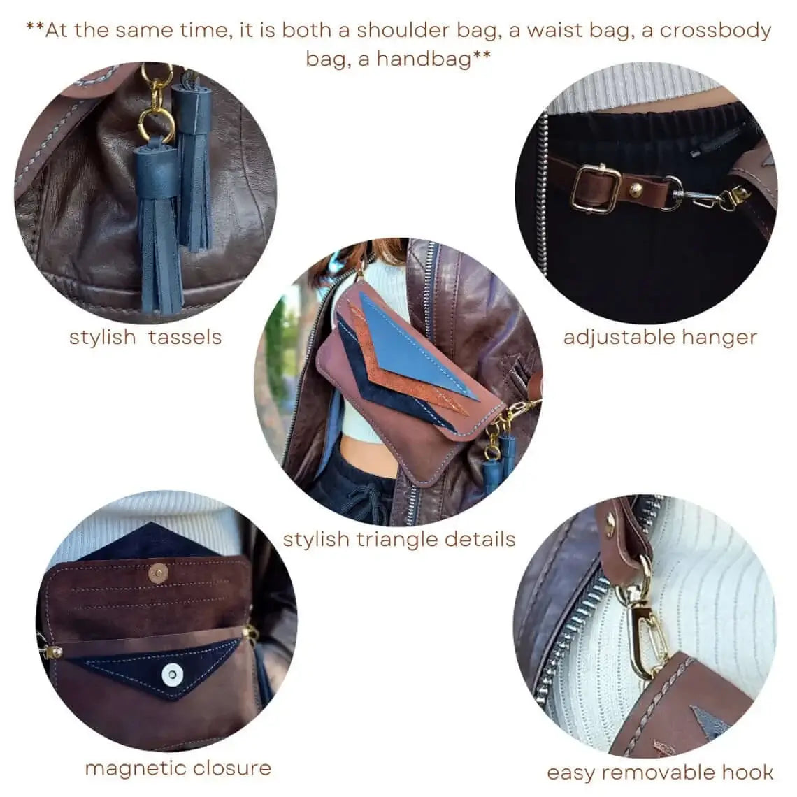 Triangle Brown Leather Fanny Pack