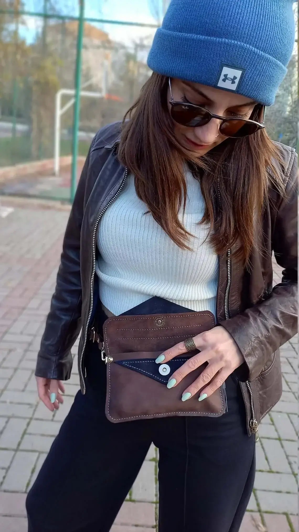 Triangle Brown Leather Fanny Pack