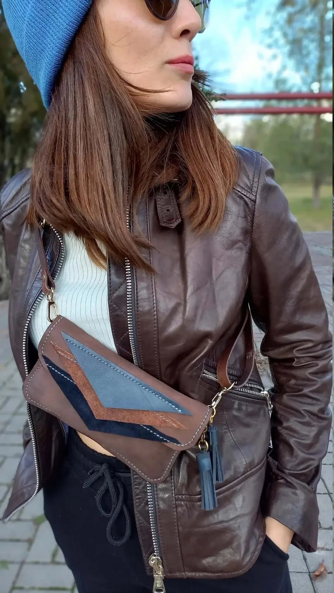 Triangle Brown Leather Fanny Pack