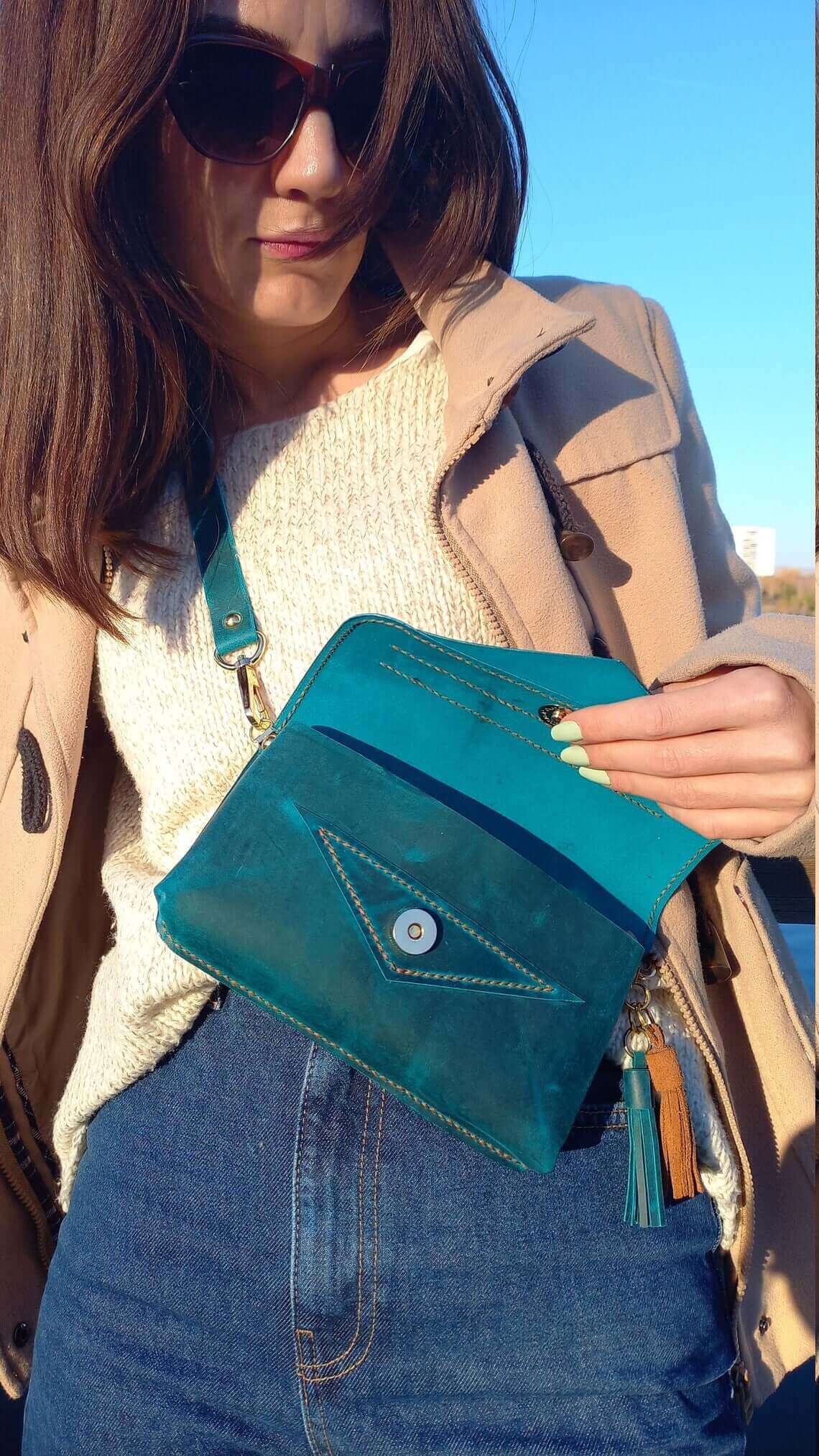 Blue Leather Fanny Pack 01