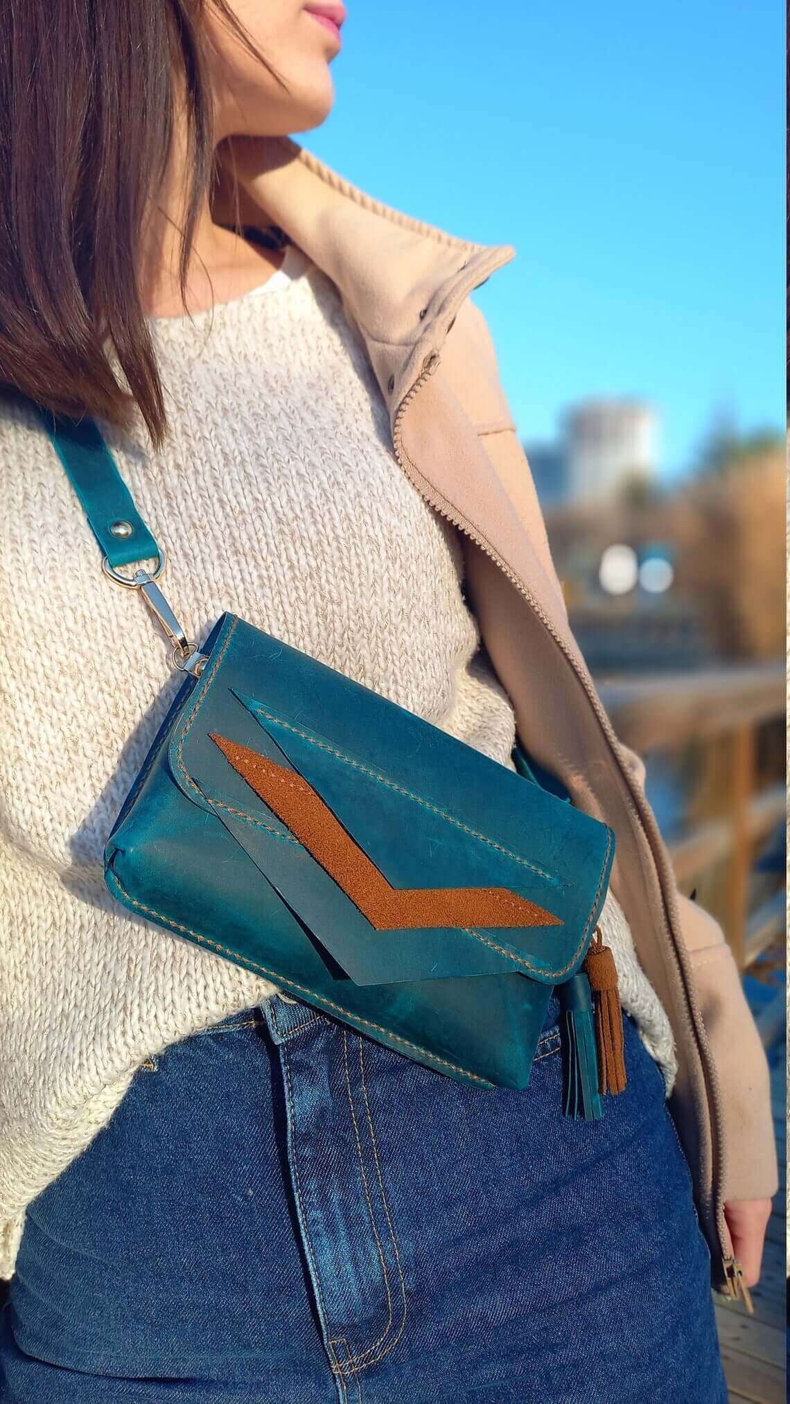 Blue Leather Fanny Pack 01