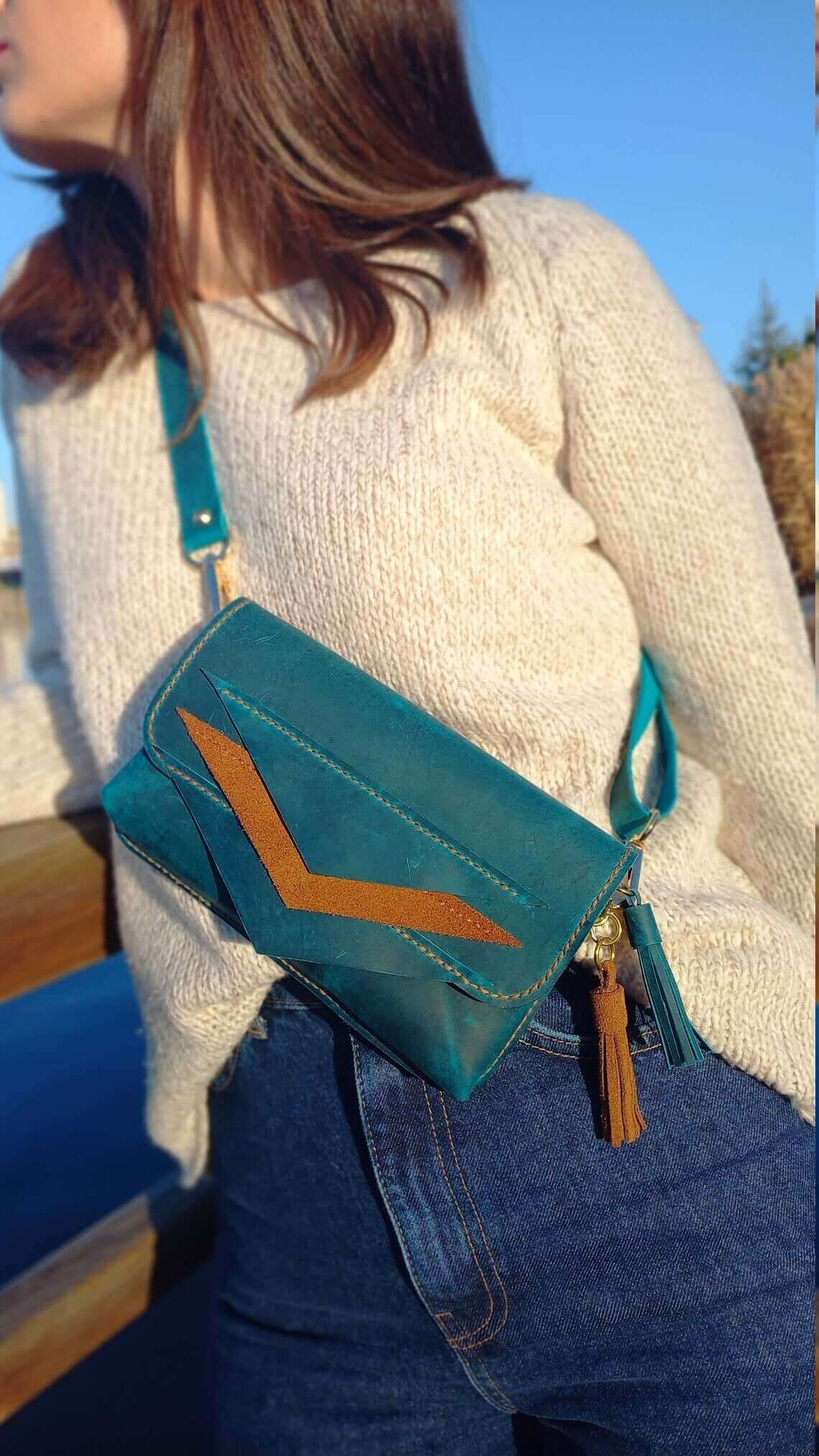 Blue Leather Fanny Pack 01
