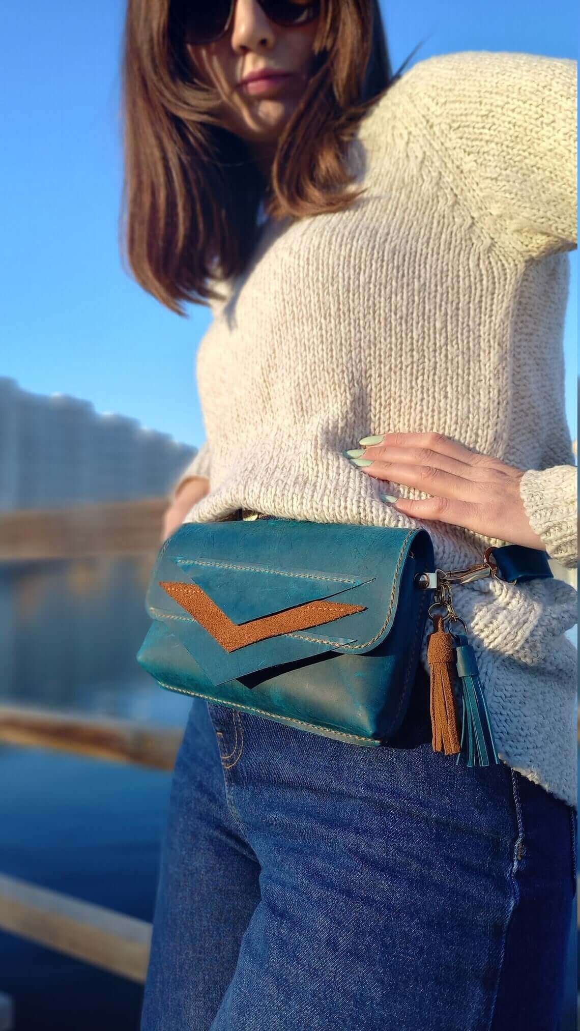 Blue Leather Fanny Pack 01