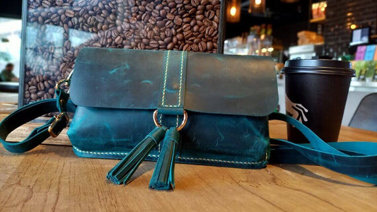  Blue Leather Fanny Pack