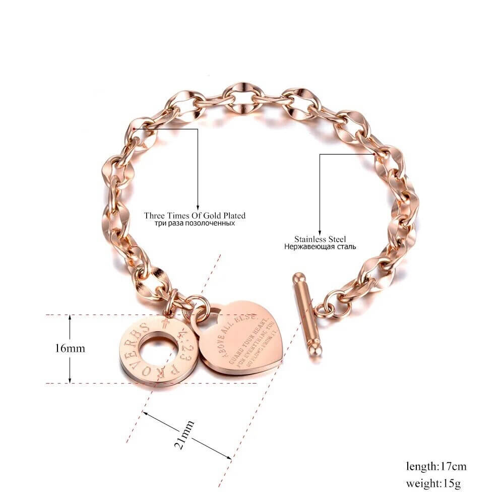 Gold-Plated Heart Charm Bracelet – Elegant Stainless Steel Titanium Jewelry