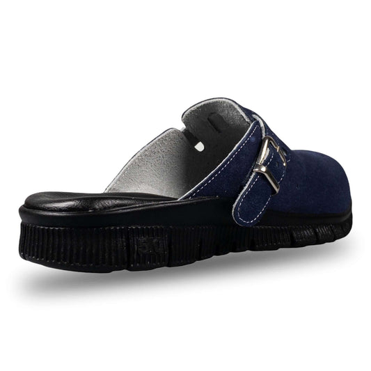  Nubuk Butterfly Navy Blue Leather Clogs Slipper Mules Nursing Shoes Comfortflex Gift for Women, Super Comfy, Handmade, Low Heel, Indoor Outdoor