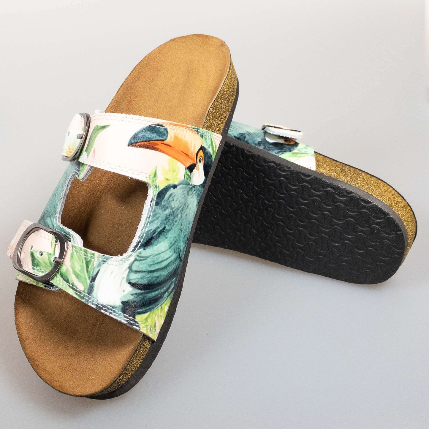 Tropical Leather Open Toe Sandals / Clogs / Slippers / Mules Double Band Handmade, Anti Slip, Anti-Bacterial