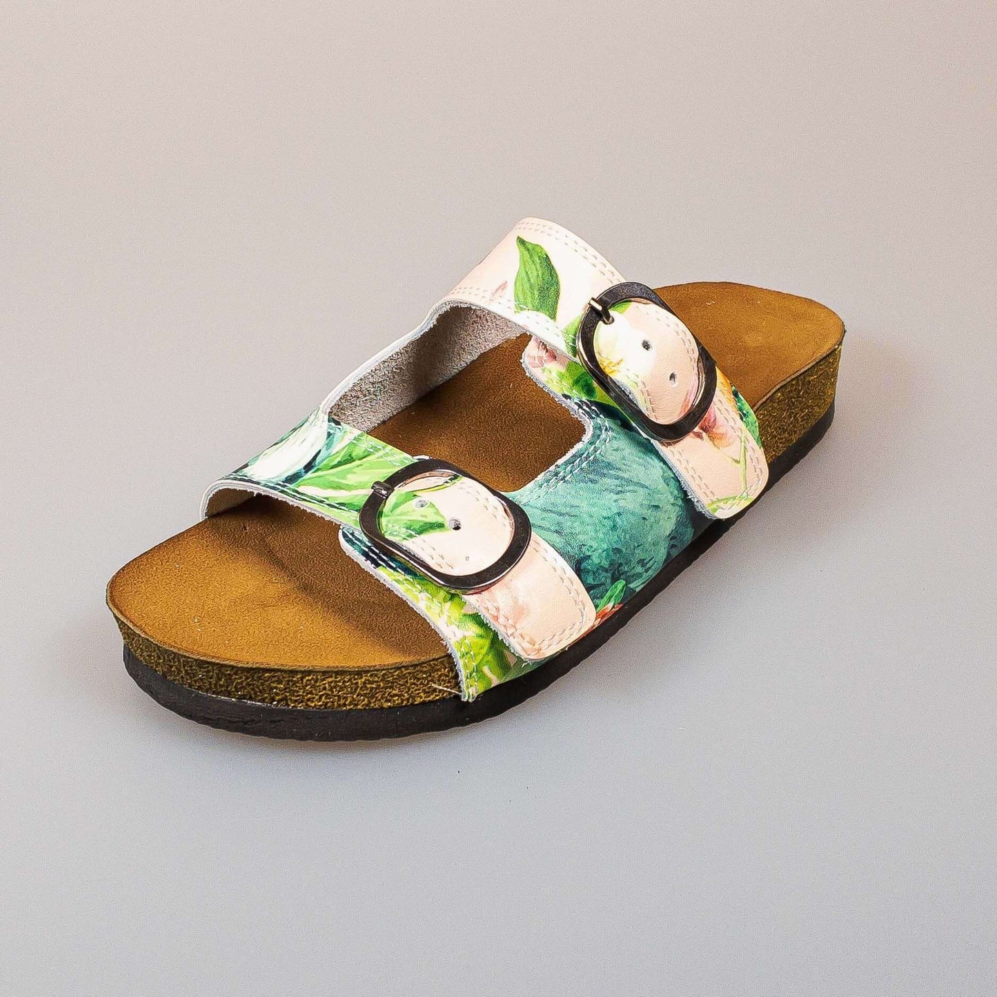Tropical Leather Open Toe Sandals / Clogs / Slippers / Mules Double Band Handmade, Anti Slip, Anti-Bacterial
