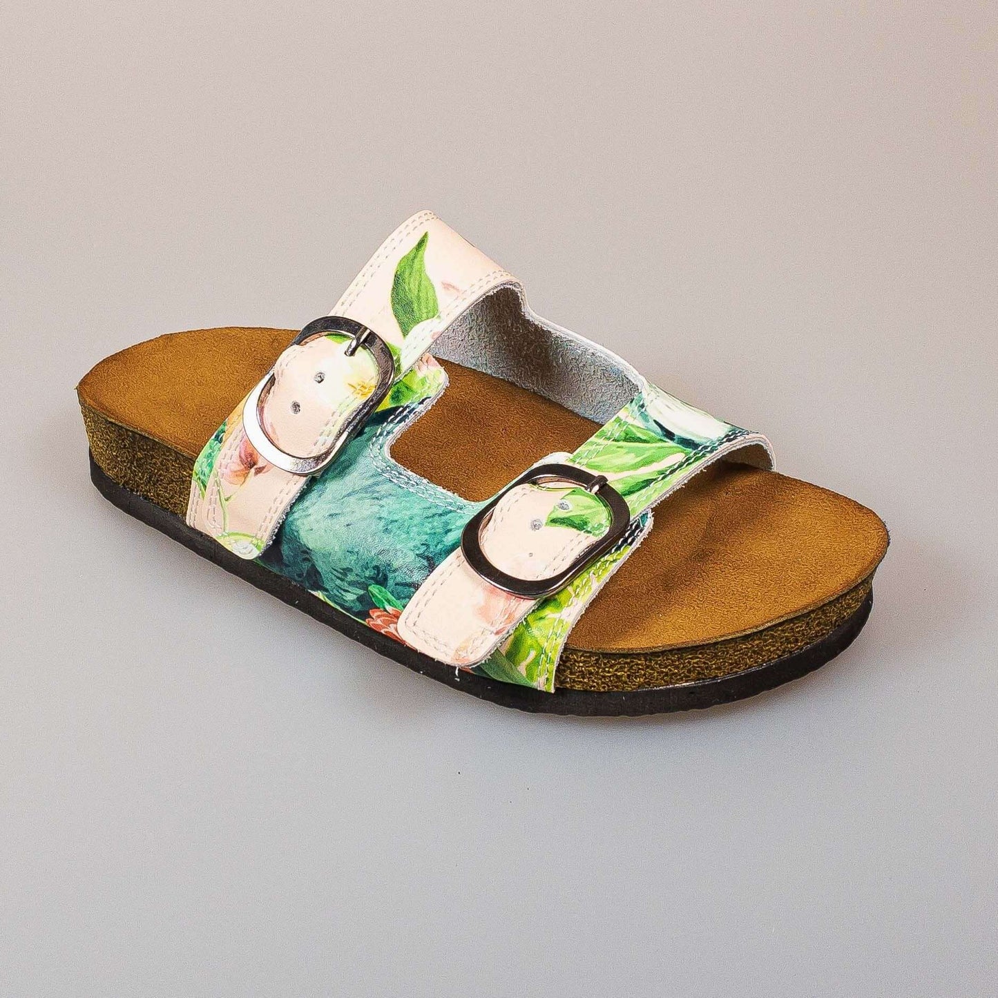 Tropical Leather Open Toe Sandals / Clogs / Slippers / Mules Double Band Handmade, Anti Slip, Anti-Bacterial