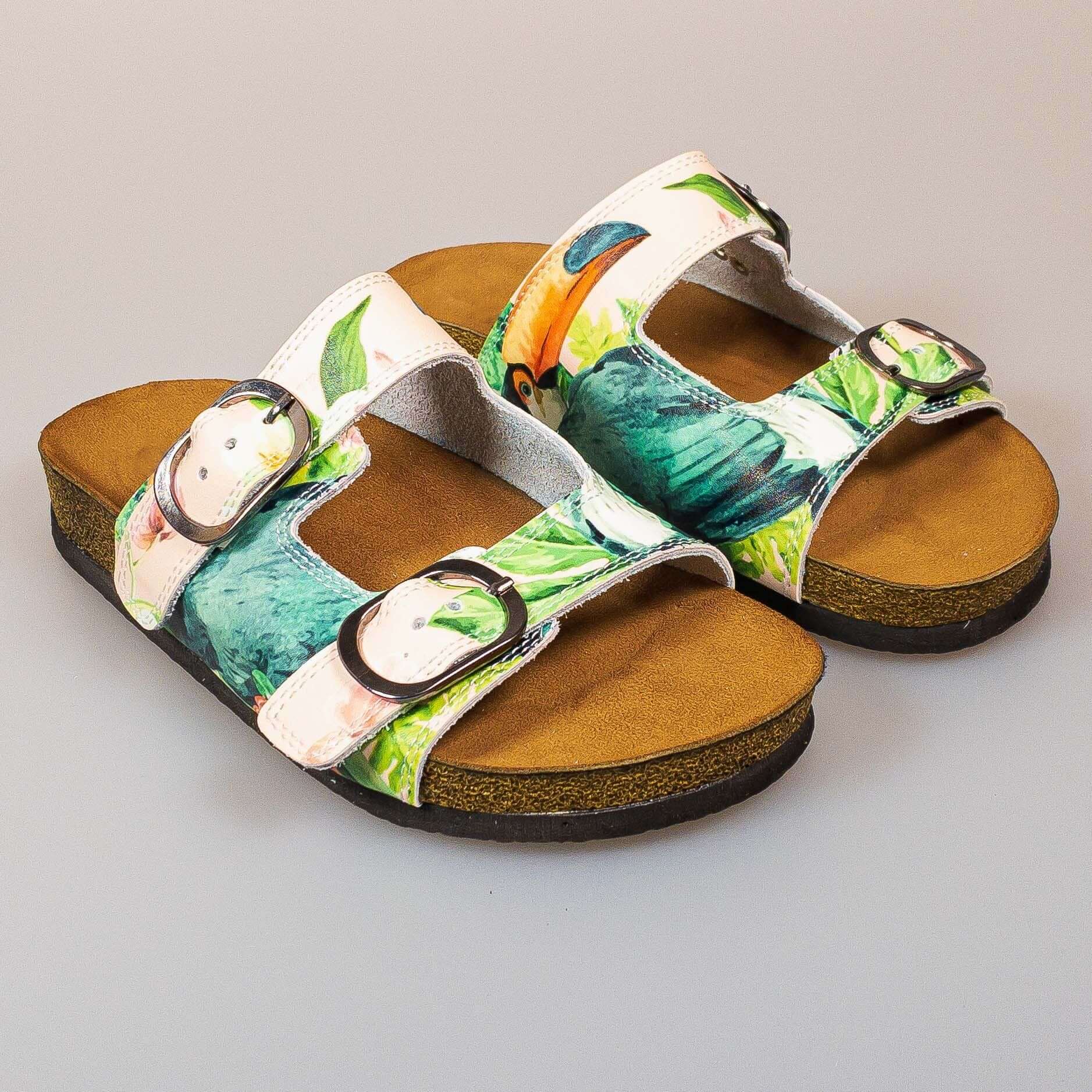 Tropical Leather Open Toe Sandals / Clogs / Slippers / Mules Double Band Handmade, Anti Slip, Anti-Bacterial