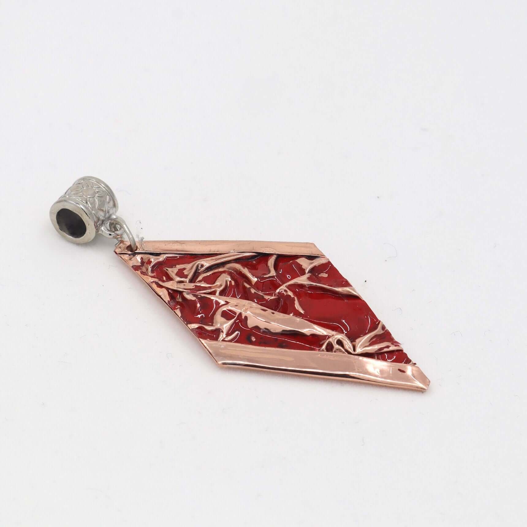 Red Patterned Copper Wrinkled Necklace Earring Adjustable Ring Bracelet Set