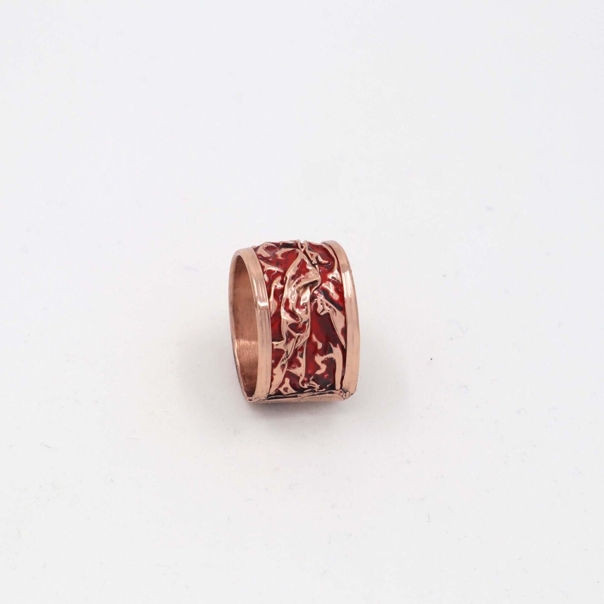 Red Patterned Copper Wrinkled Necklace Earring Adjustable Ring Bracelet Set