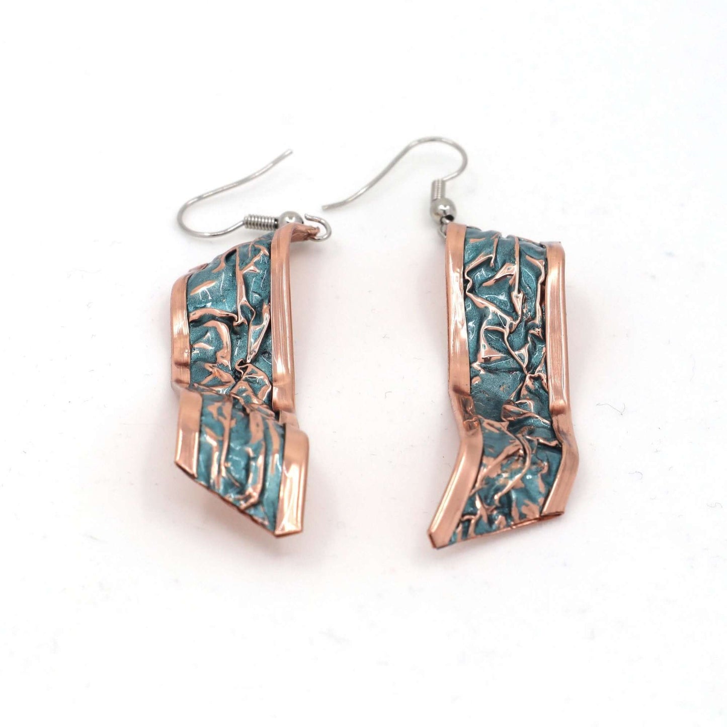  Turquoise Copper Wrinkled Necklace Earring Adjustable Ring Bracelet Set Jewelry Handmade Christmast Birthday Anniversary Gift
