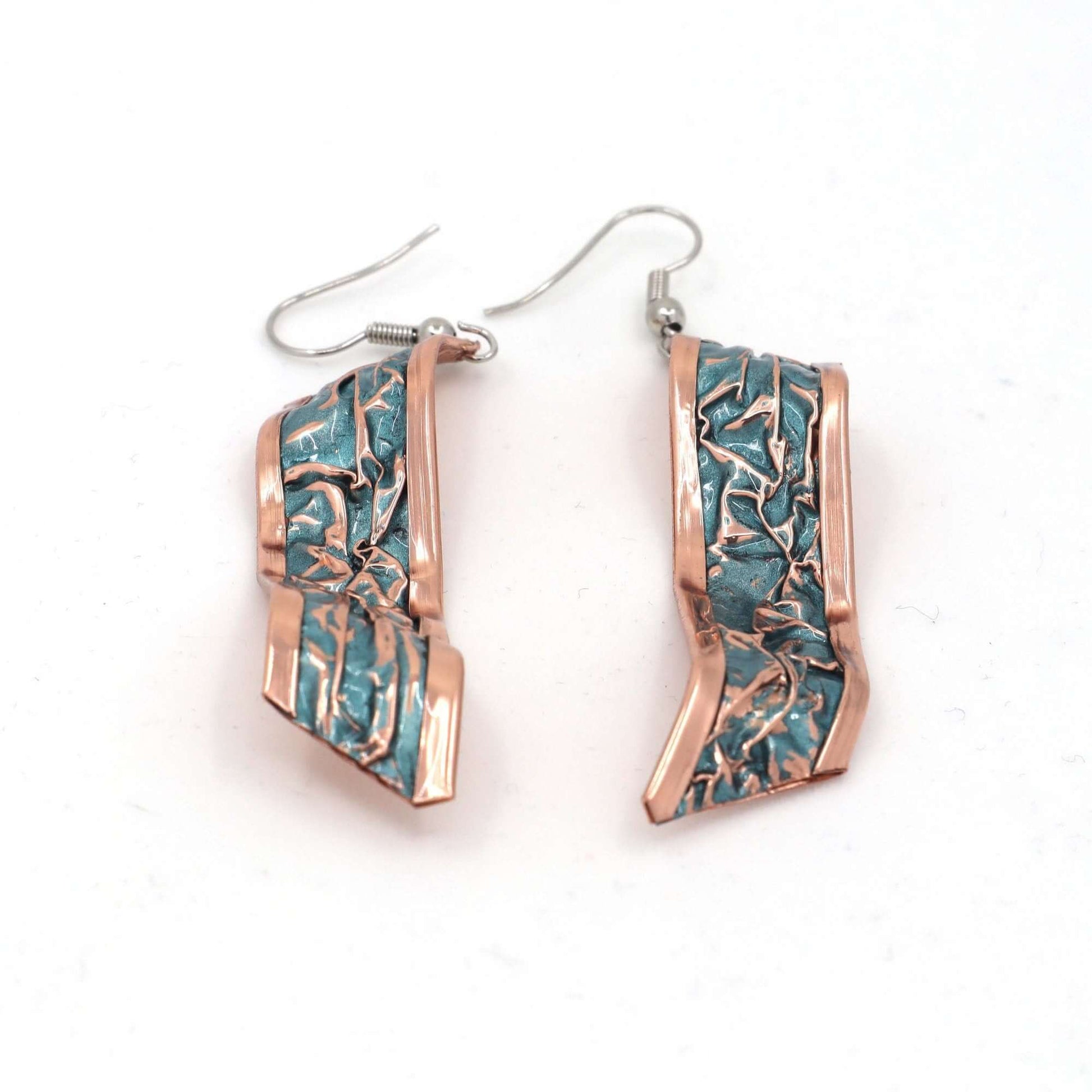 Turquoise Copper Wrinkled Necklace Earring Adjustable Ring Bracelet Set Jewelry Handmade Christmast Birthday Anniversary Gift