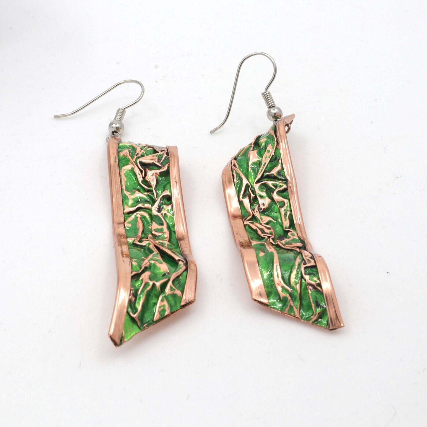 Green Copper Wrinkled Necklace Earring Adjustable Ring Bracelet Jewellery Set