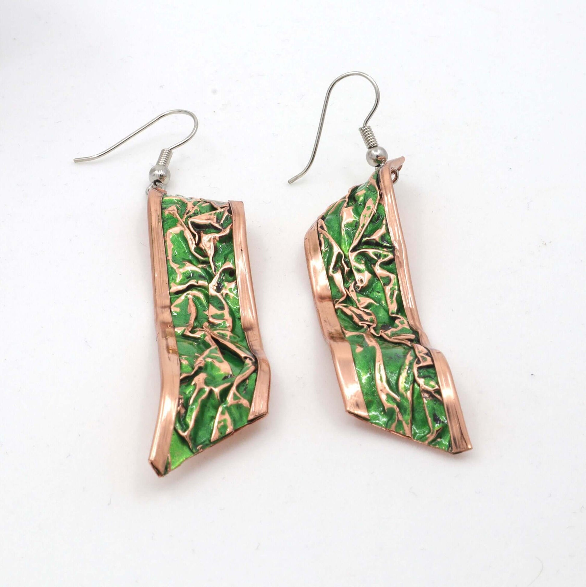 Green Copper Wrinkled Necklace Earring Adjustable Ring Bracelet Jewellery Set