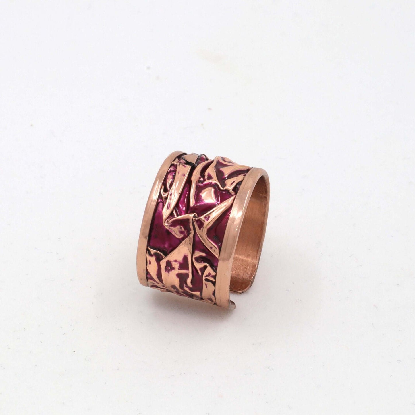 Magenta Copper Wrinkled Adjustable Ring Jewellery