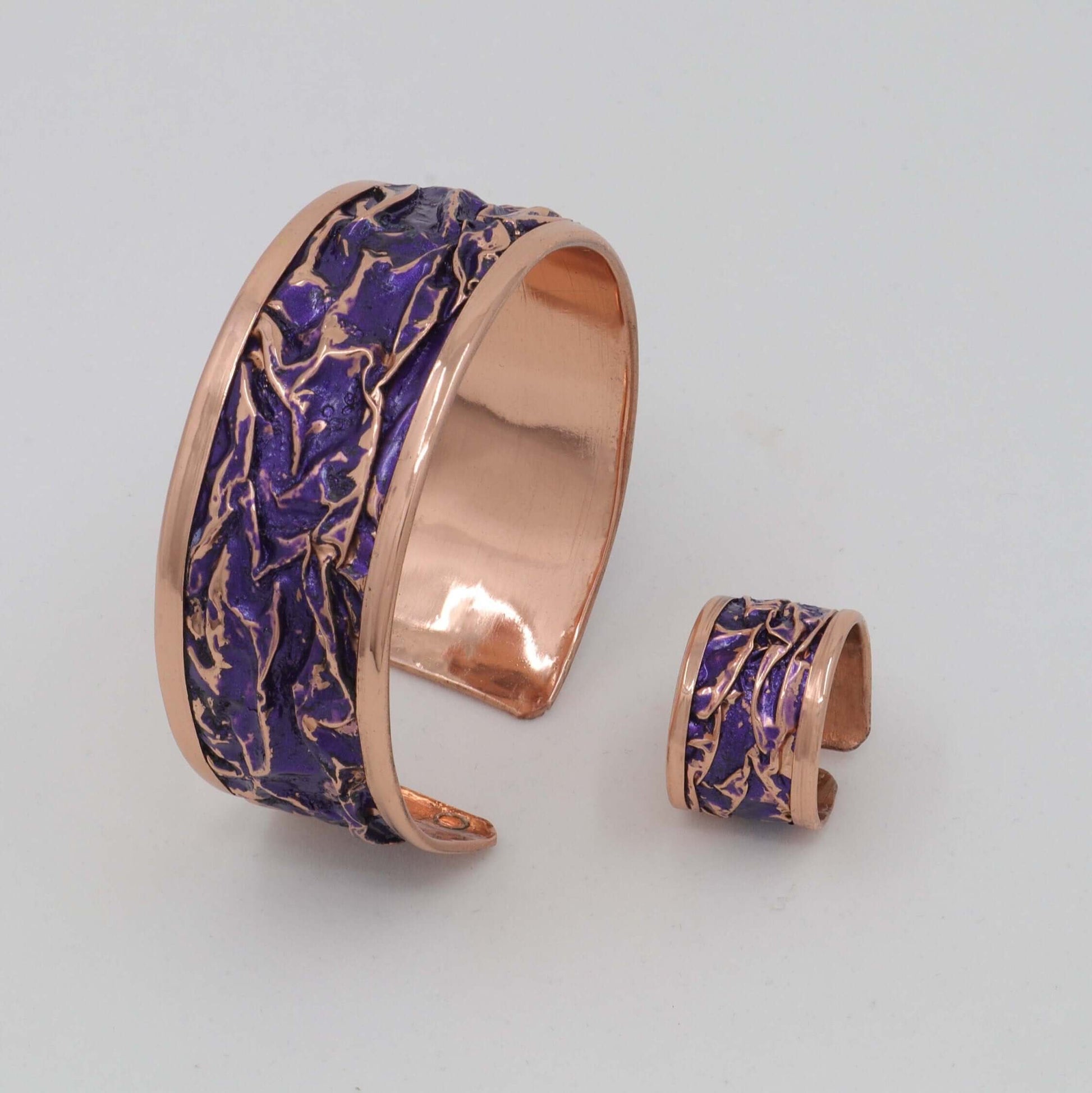 Purple Copper Wrinkled Necklace Earring Adjustable Ring Bracelet Set Jewellery