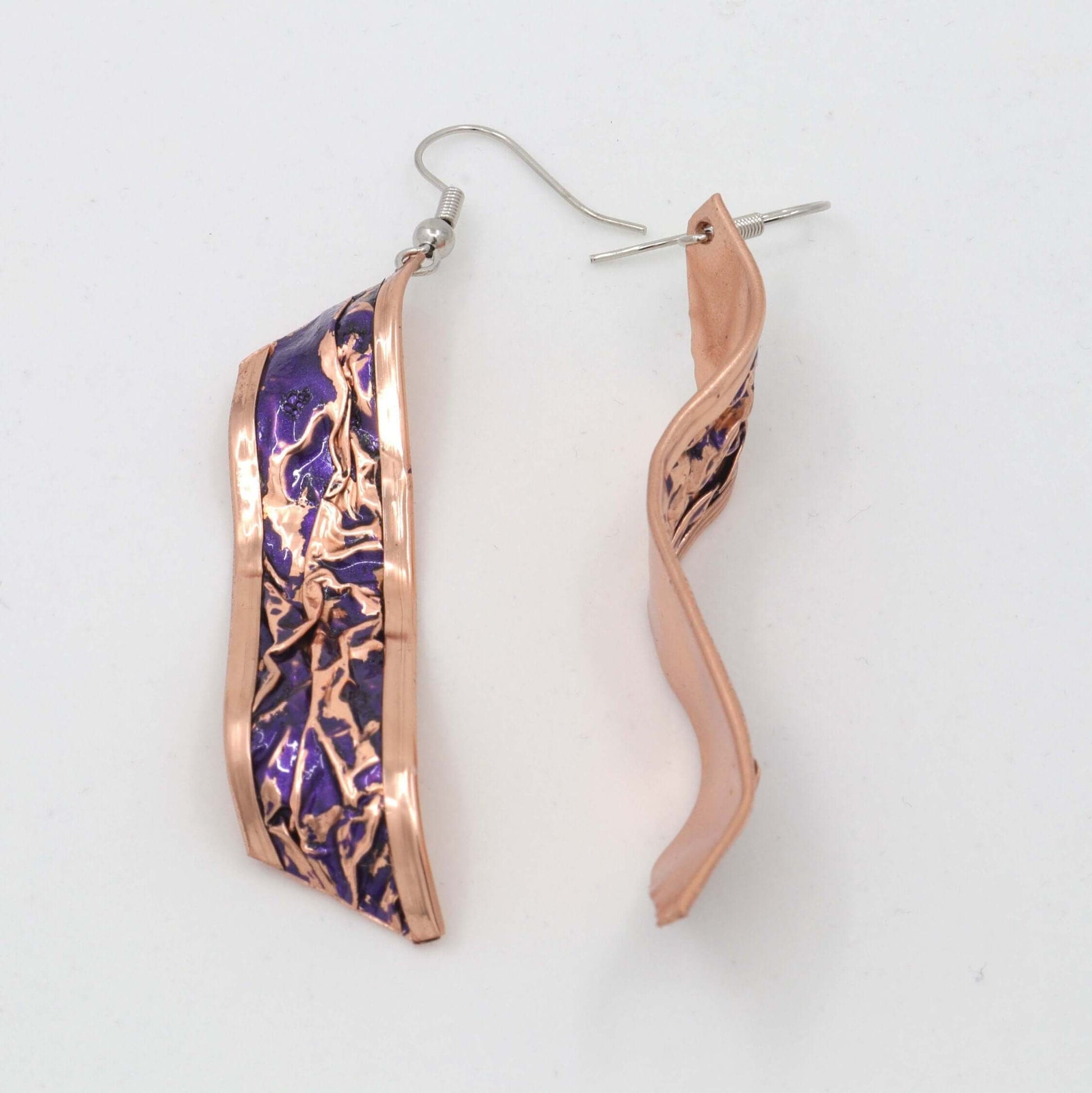 Purple Copper Wrinkled Necklace Earring Adjustable Ring Bracelet Set Jewellery