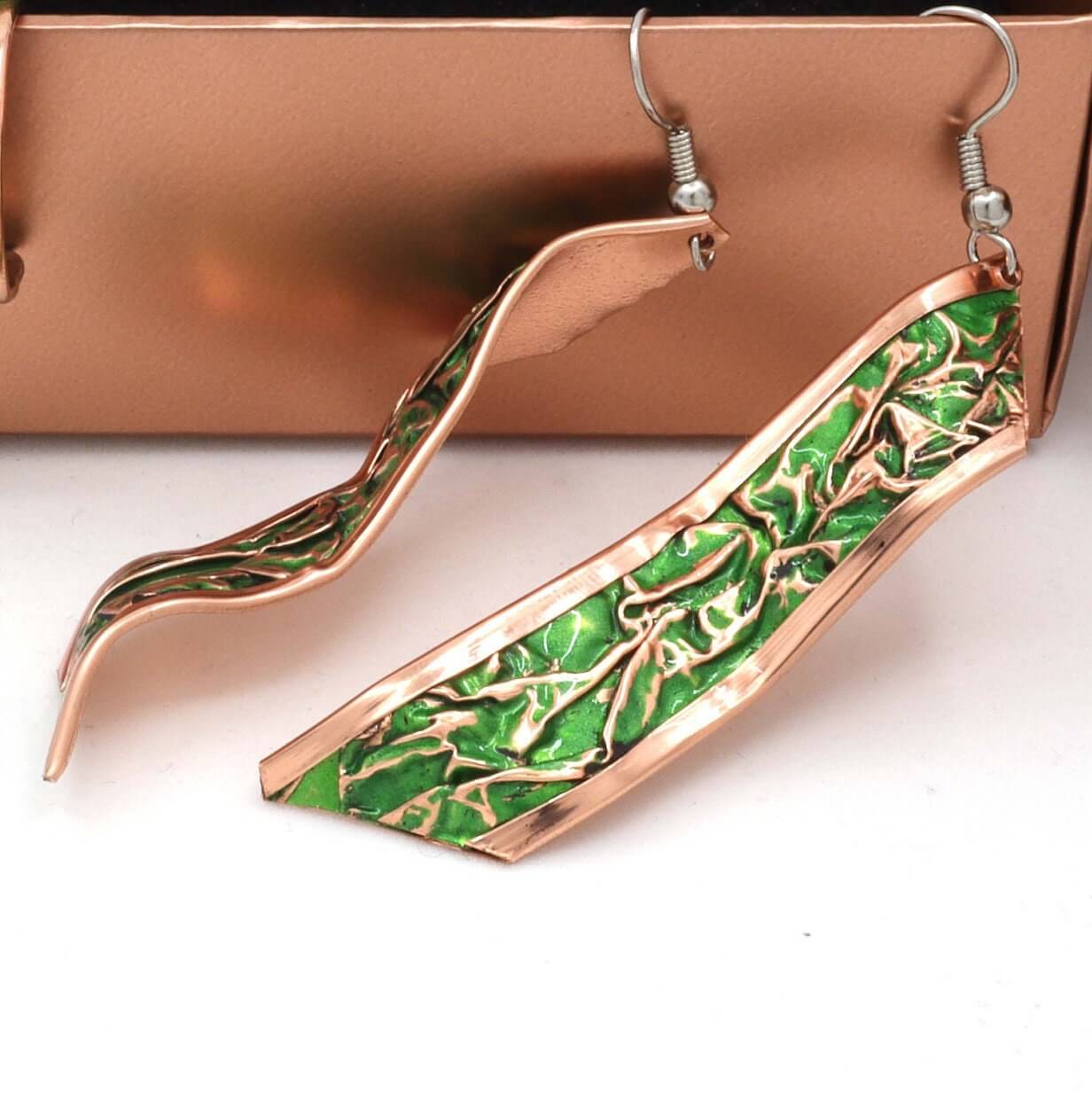 Green Copper Wrinkled Earring Jewellery