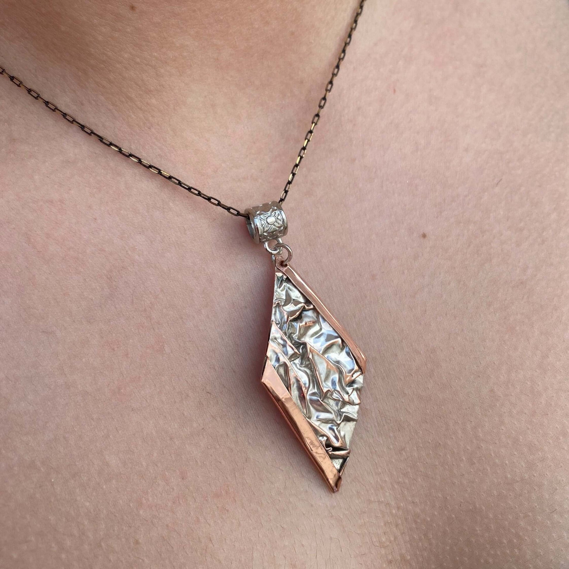 Silver Plate Copper Wrinkled Necklace Earring Adjustable Ring Bracelet Set Jewellery