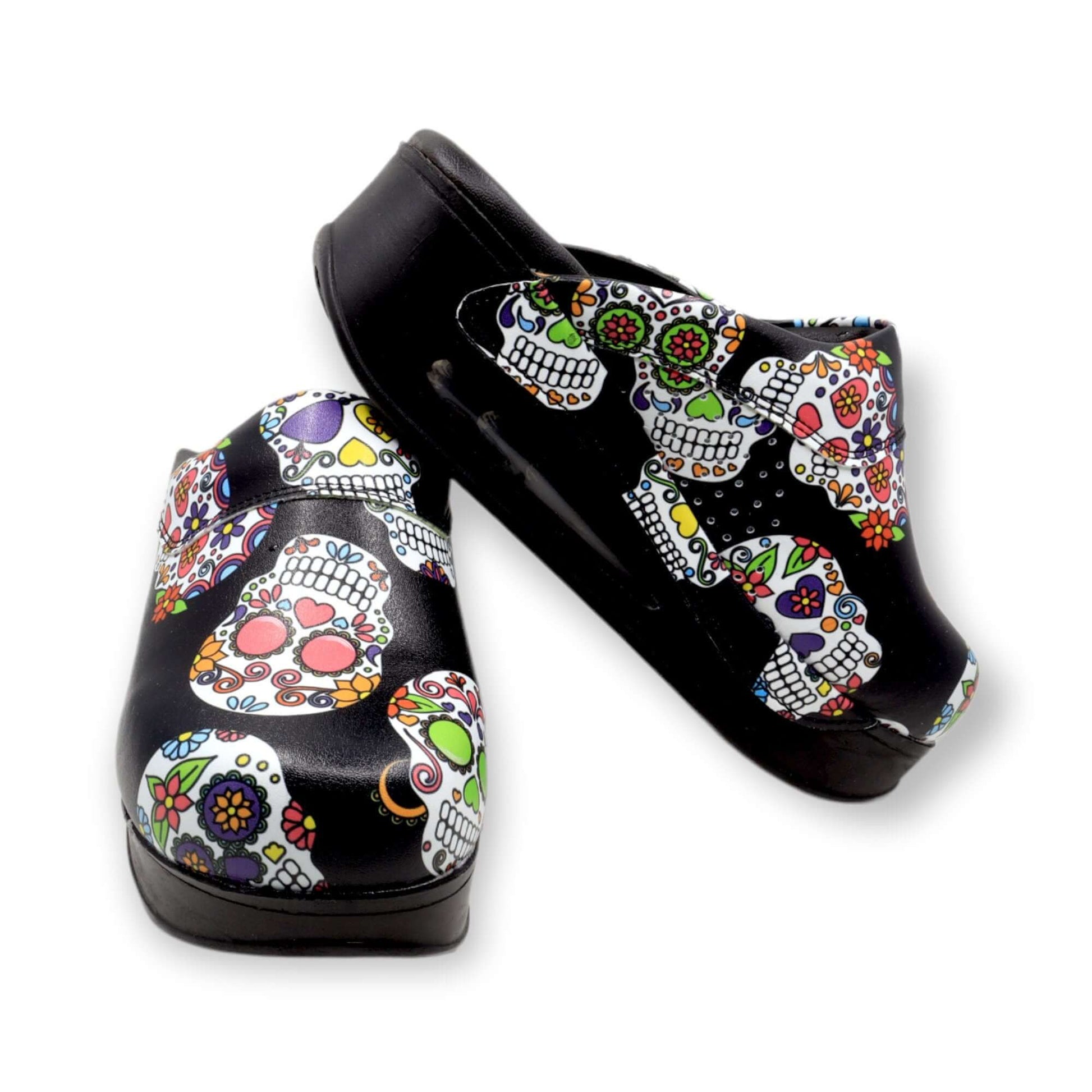 Skull Flower Leather Clogs / Slippers / Mules / Nursing Clogs Handmade, High Heel, Platform, Gift for Her, Gift for Women, Slip Resistant