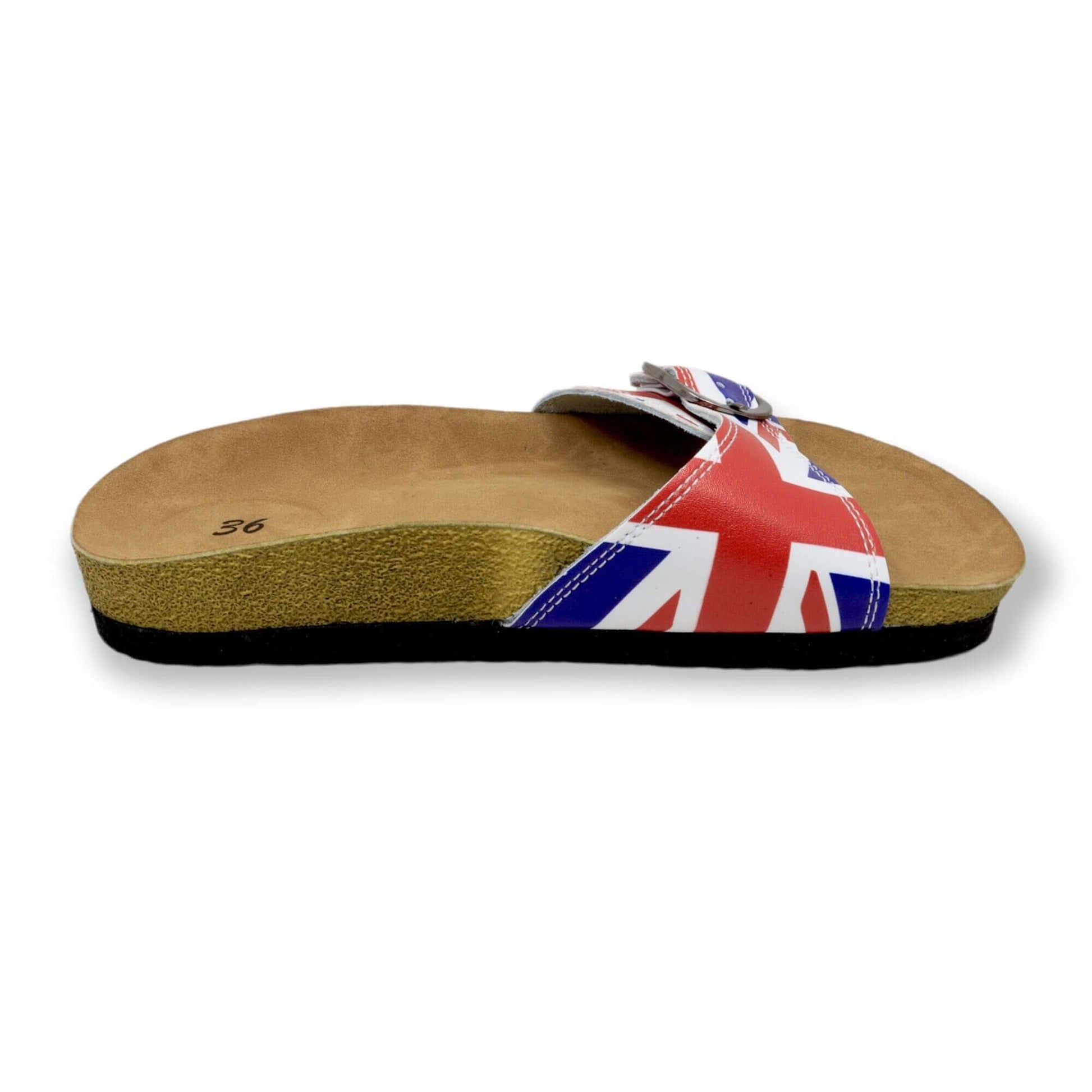  British Flag Single Band Open Toe Leather Sandals, Clogs, Slippers Mules Gift for Women and Men, Unisex, Super Comfy, Handmade, Low Heel