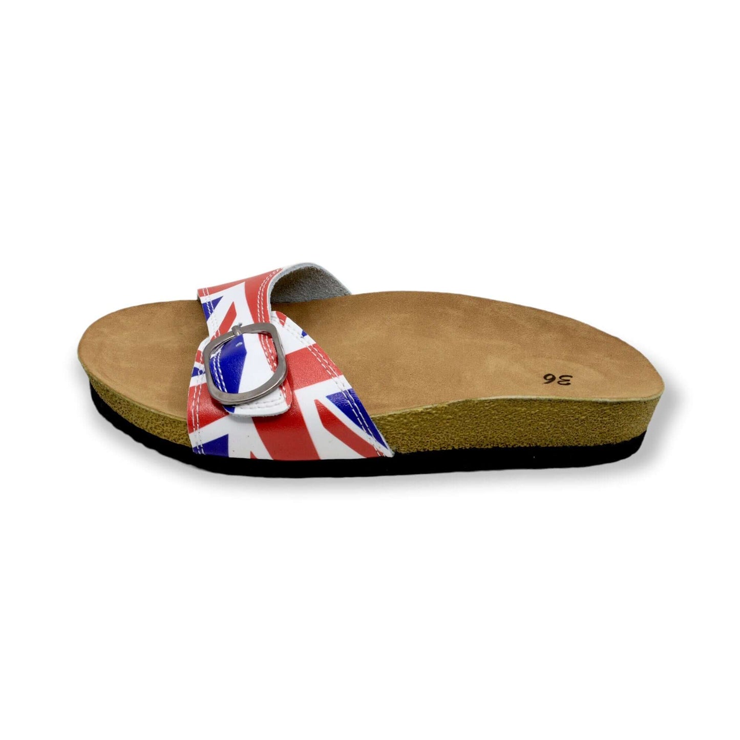  British Flag Single Band Open Toe Leather Sandals, Clogs, Slippers Mules Gift for Women and Men, Unisex, Super Comfy, Handmade, Low Heel