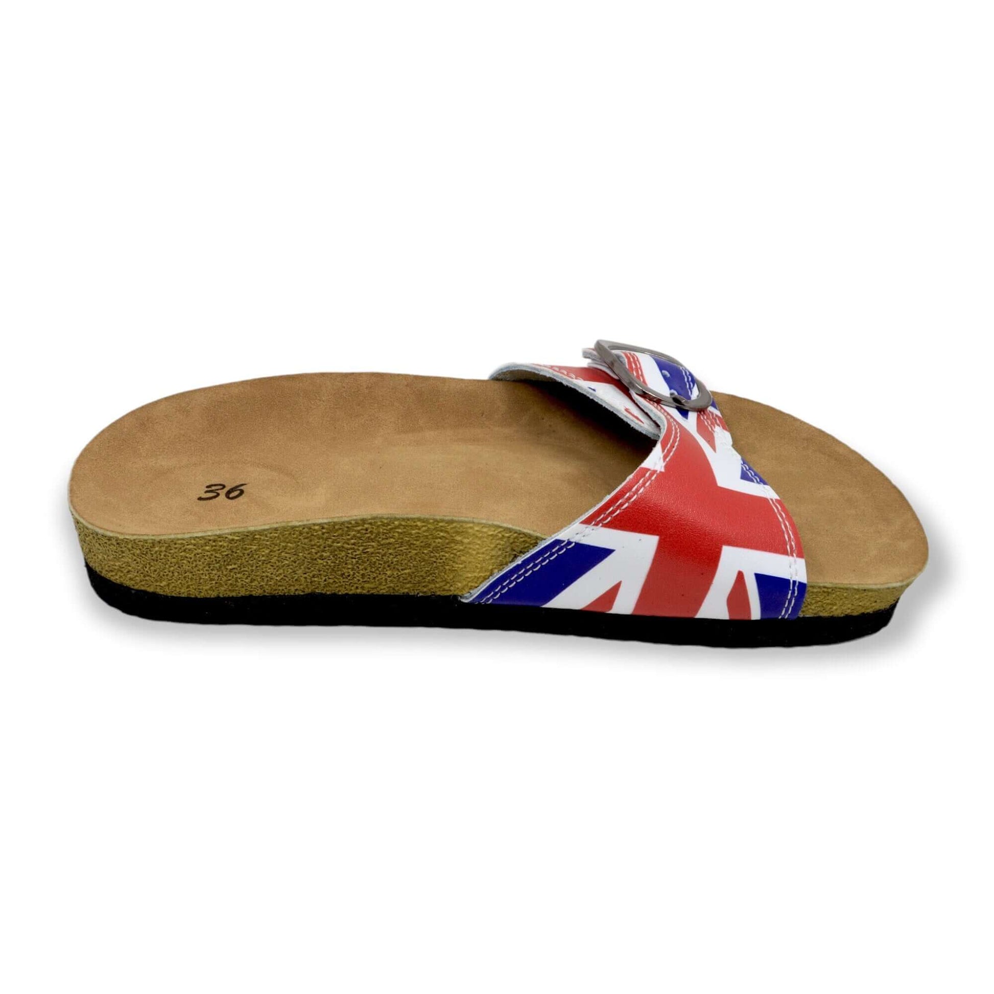  British Flag Single Band Open Toe Leather Sandals, Clogs, Slippers Mules Gift for Women and Men, Unisex, Super Comfy, Handmade, Low Heel