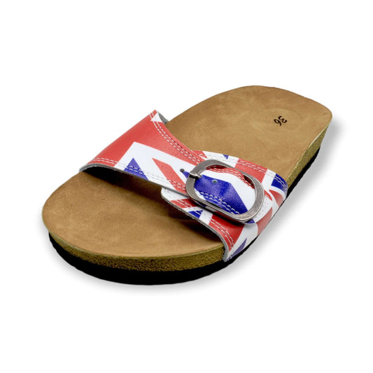  British Flag Single Band Open Toe Leather Sandals, Clogs, Slippers Mules Gift for Women and Men, Unisex, Super Comfy, Handmade, Low Heel