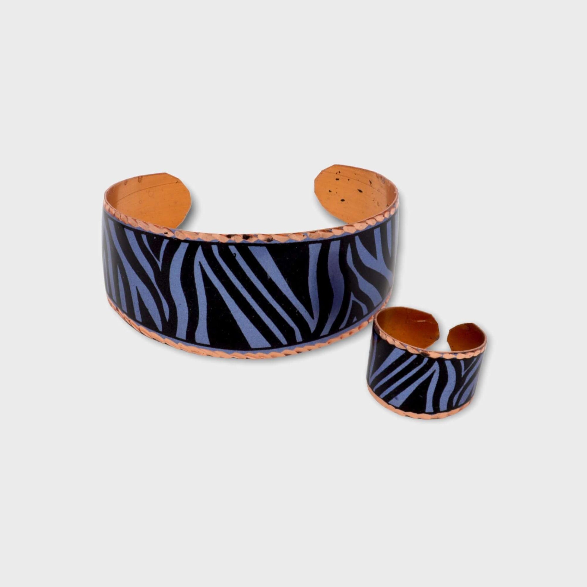 Blue Copper Adjustable Ring Bracelet Jewelry Set Jewellery