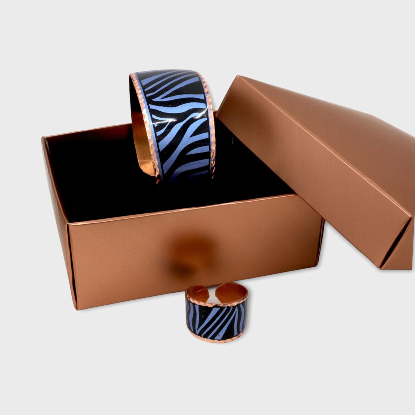 Blue Copper Adjustable Ring Bracelet Jewelry Set Jewellery