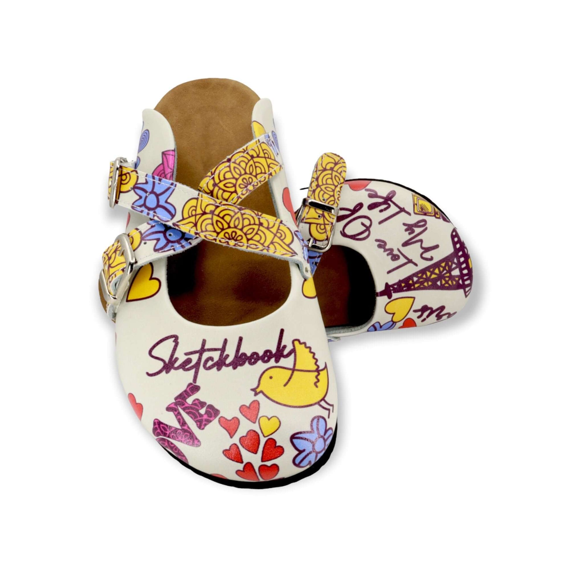 Paris Cork Leather Cross Band Clogs, Slipper, Mules Boston Clogs, Gift for Women, Super Comfy, Handmade, Low Heel, Indoor Outdoor