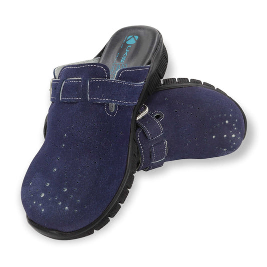 Nubuk Butterfly Navy Blue Leather Clogs Slipper Mules Nursing Shoes Comfortflex Gift for Women, Super Comfy, Handmade, Low Heel, Indoor Outdoor