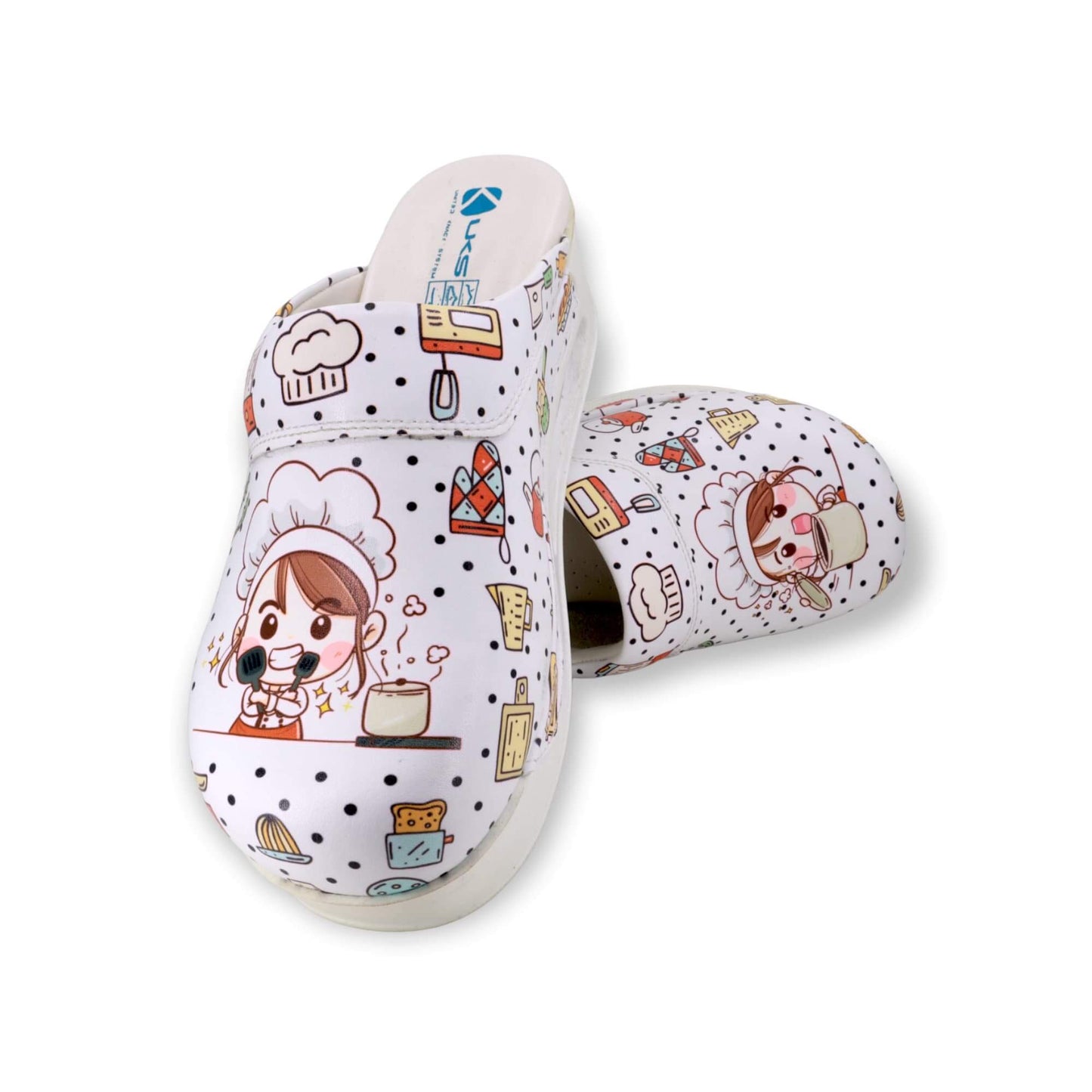 Chef Girl Pattern Air Clogx Leather Clogs Slippers Mules Nursing Clogs Men and Women Handmade Comfortflex
