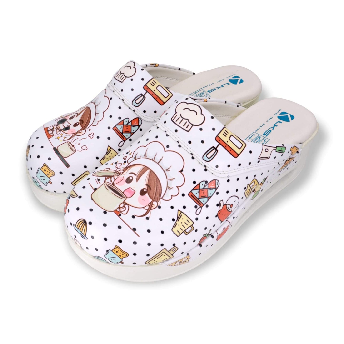 Chef Girl Pattern Air Clogx Leather Clogs Slippers Mules Nursing Clogs Men and Women Handmade Comfortflex