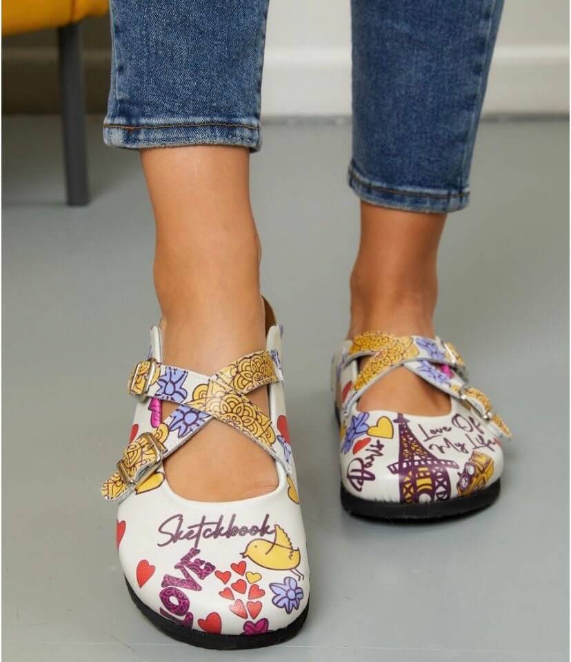 Paris Cork Leather Cross Band Clogs, Slipper, Mules Boston Clogs, Gift for Women, Super Comfy, Handmade, Low Heel, Indoor Outdoor