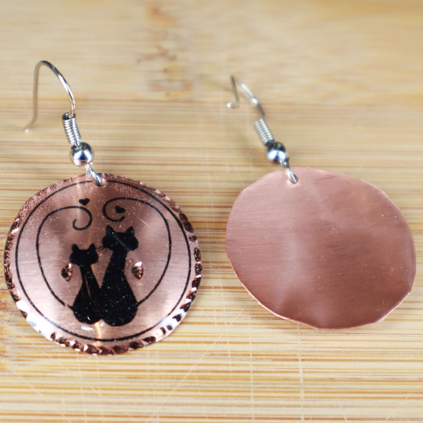 Cat Copper Circle Earring, Handmade Jewelry, Valantines Day, Birthday, Anniversary Gift, Gift for her, Dangly Earring, Gift for Women