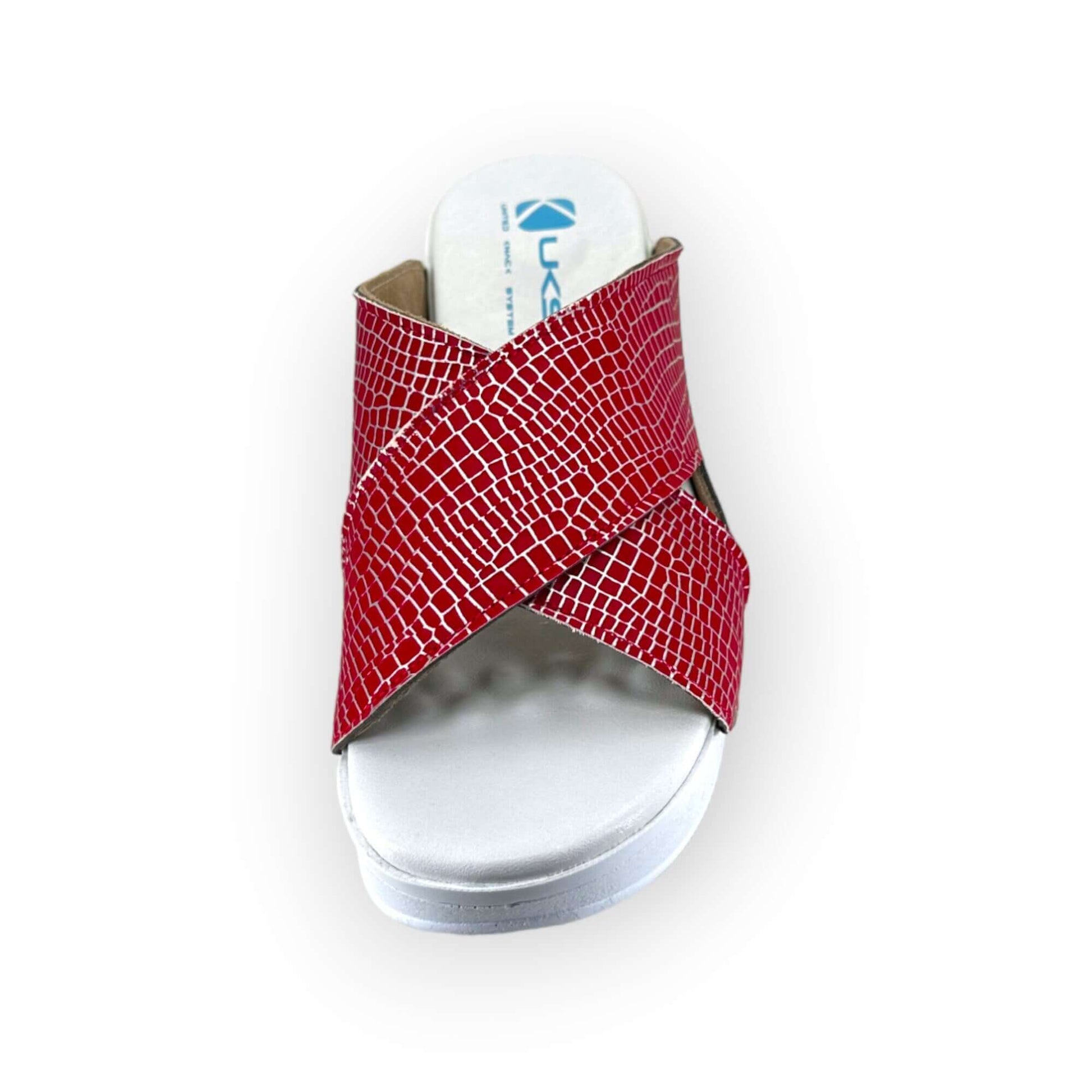 Red Silver Glittery Cross Band Air Clogx Leather Open Toe Slippers Clogs