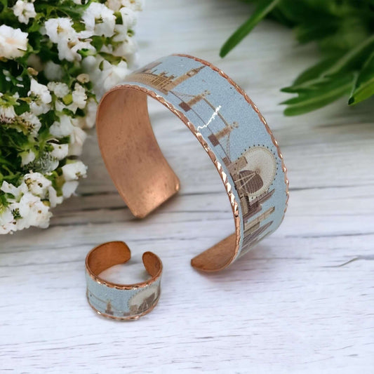 London Copper Adjustable Ring Bracelet Jewelry Set Jewellery