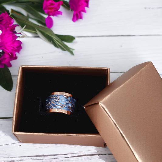 Blue Wrinkled Copper Adjustable Handmade Unisex Jewelry Ring jewellery