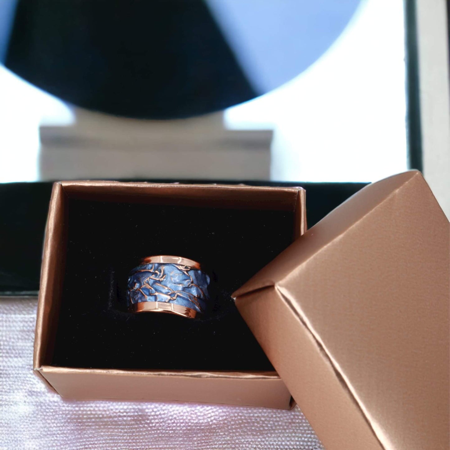 Blue Wrinkled Copper Adjustable Handmade Unisex Jewelry Ring jewellery