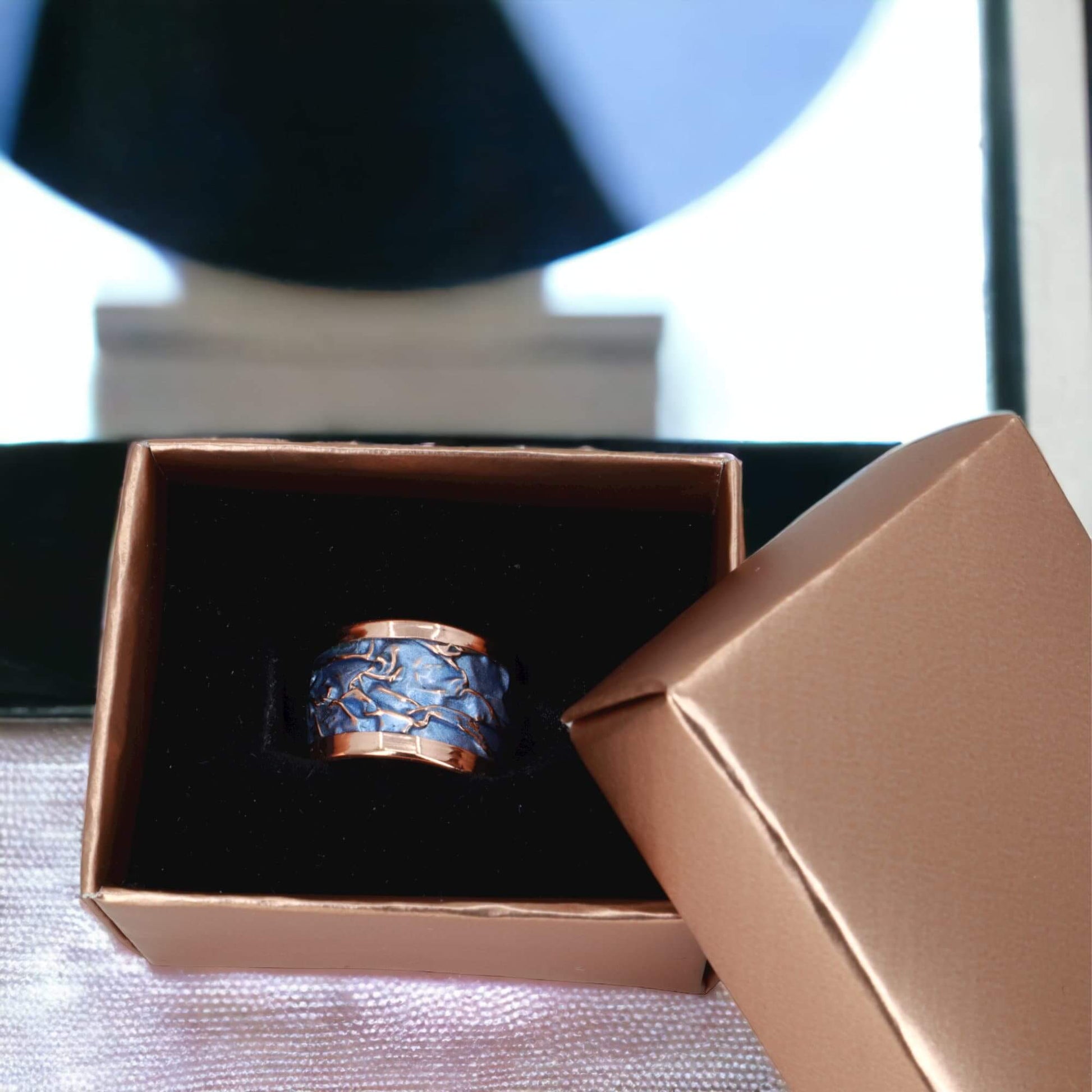 Blue Wrinkled Copper Adjustable Handmade Unisex Jewelry Ring jewellery