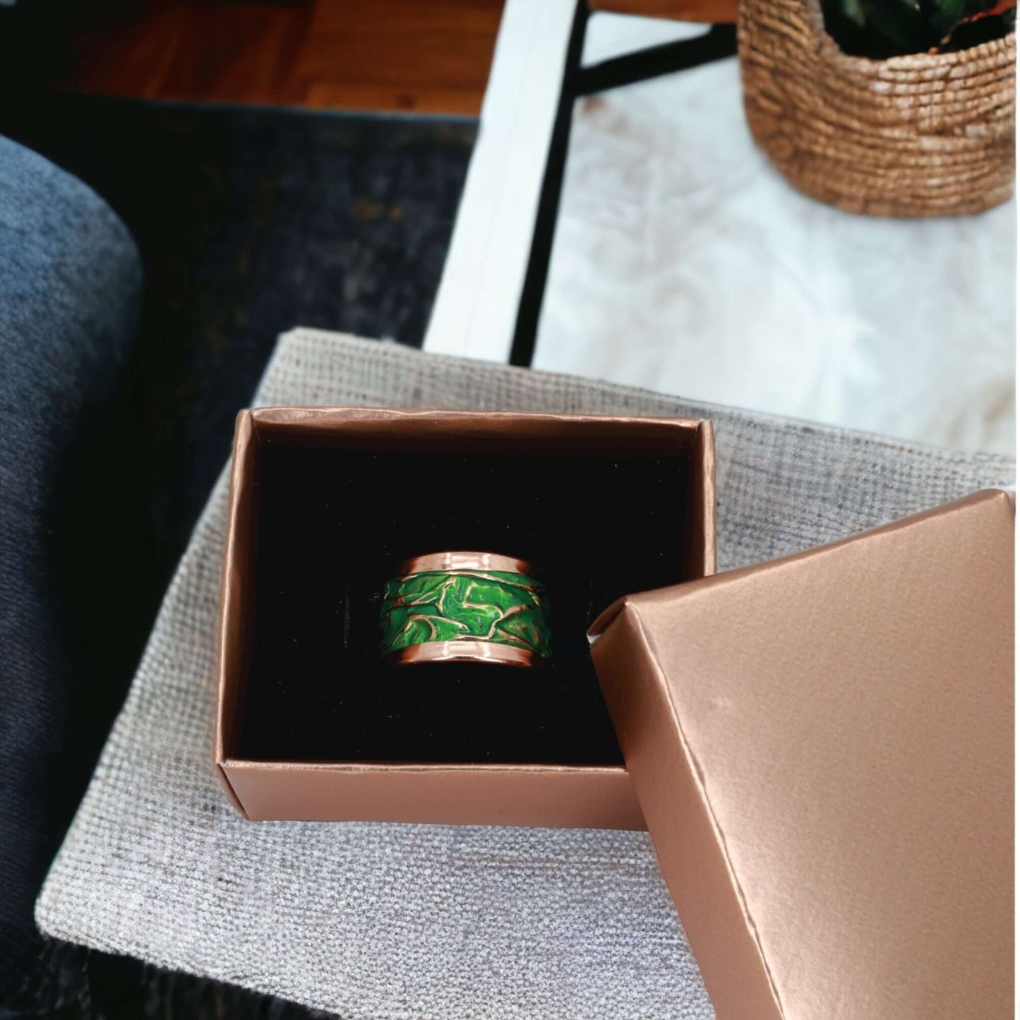 Green Copper Wrinkled Adjustable Ring Jewellery