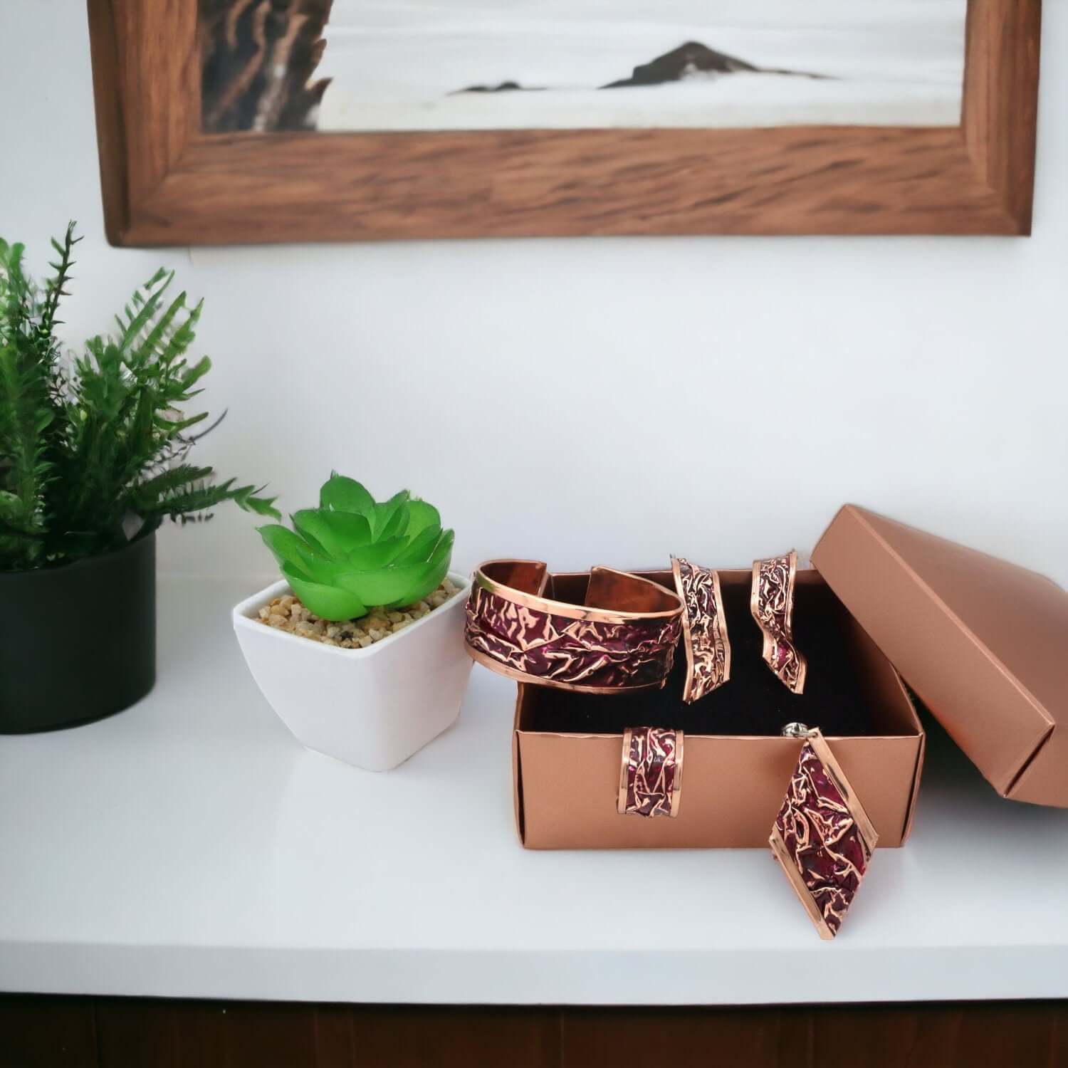 Magenta Copper Wrinkled Jewellery Set