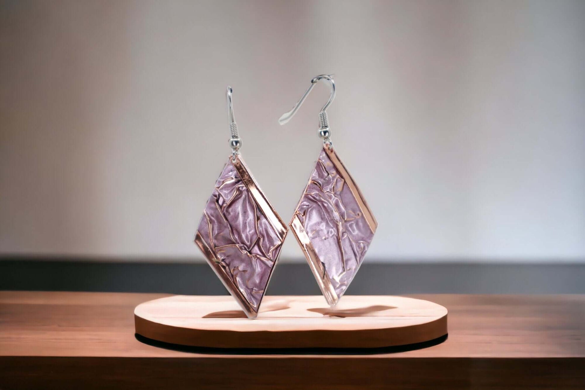  Pink Copper Wrinkled Necklace Earring Adjustable Ring Bracelet Set Christmast Birthday Anniversary Gift, Gift for her, Dangly Earring, Gift for Women