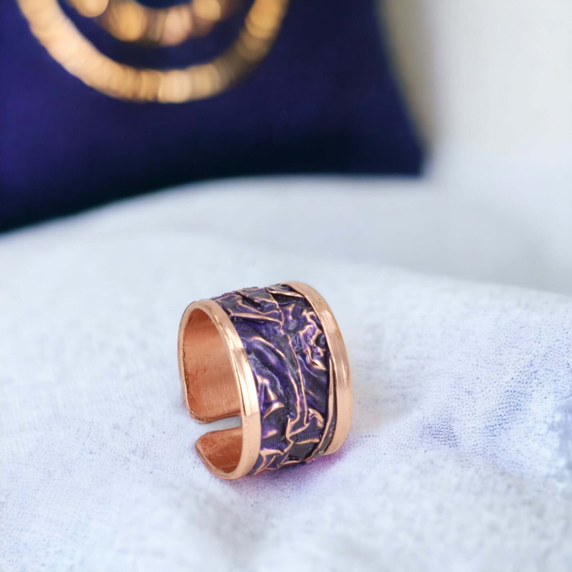 Purple Copper Wrinkled Adjustable Ring Jewellery