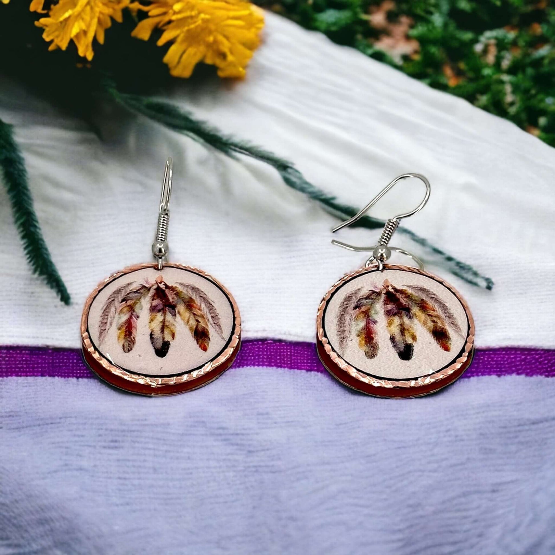  Feather Copper Adjustable Ring Bracelet Earrings Jewellery Set